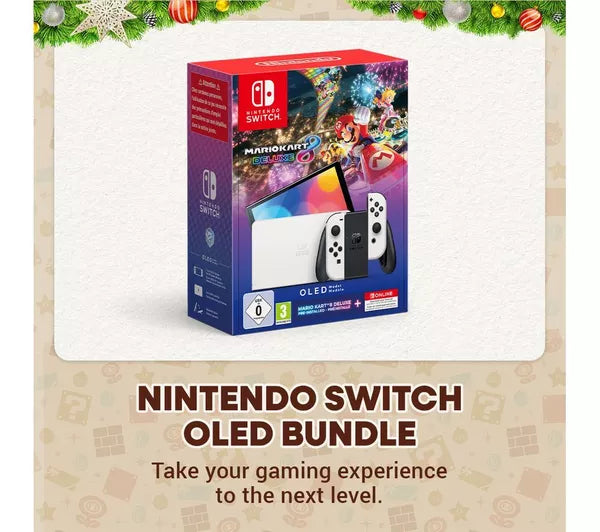 Nintendo Switch OLED Bundle with Mario Kart 8 Deluxe & FREE 12-Month Online Membership