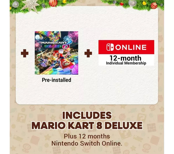 Nintendo Switch OLED Bundle with Mario Kart 8 Deluxe & FREE 12-Month Online Membership