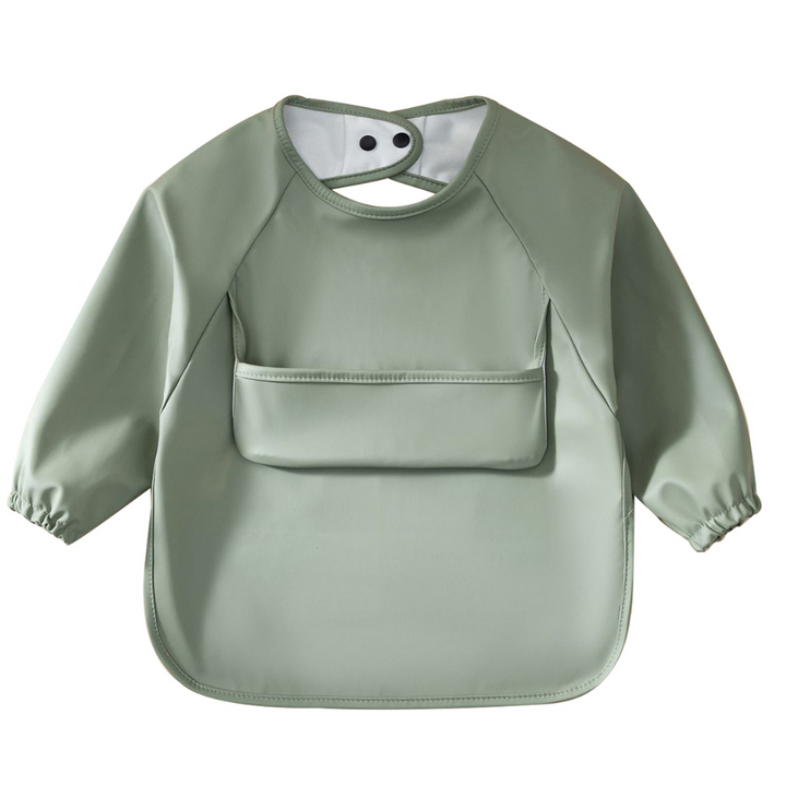 Alimos Long Sleeved Baby Bib 12-36 Months - Reversible Front Pocket for Baby Led Weaning - Waterproof & Easy to Clean - Ideal for Messy Mealtime - Cute & Practical Baby Feeding Bib