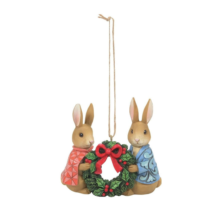 Official Beatrix Potter Peter Rabbit With Flopsy Holding Wreath Hanging Ornament
