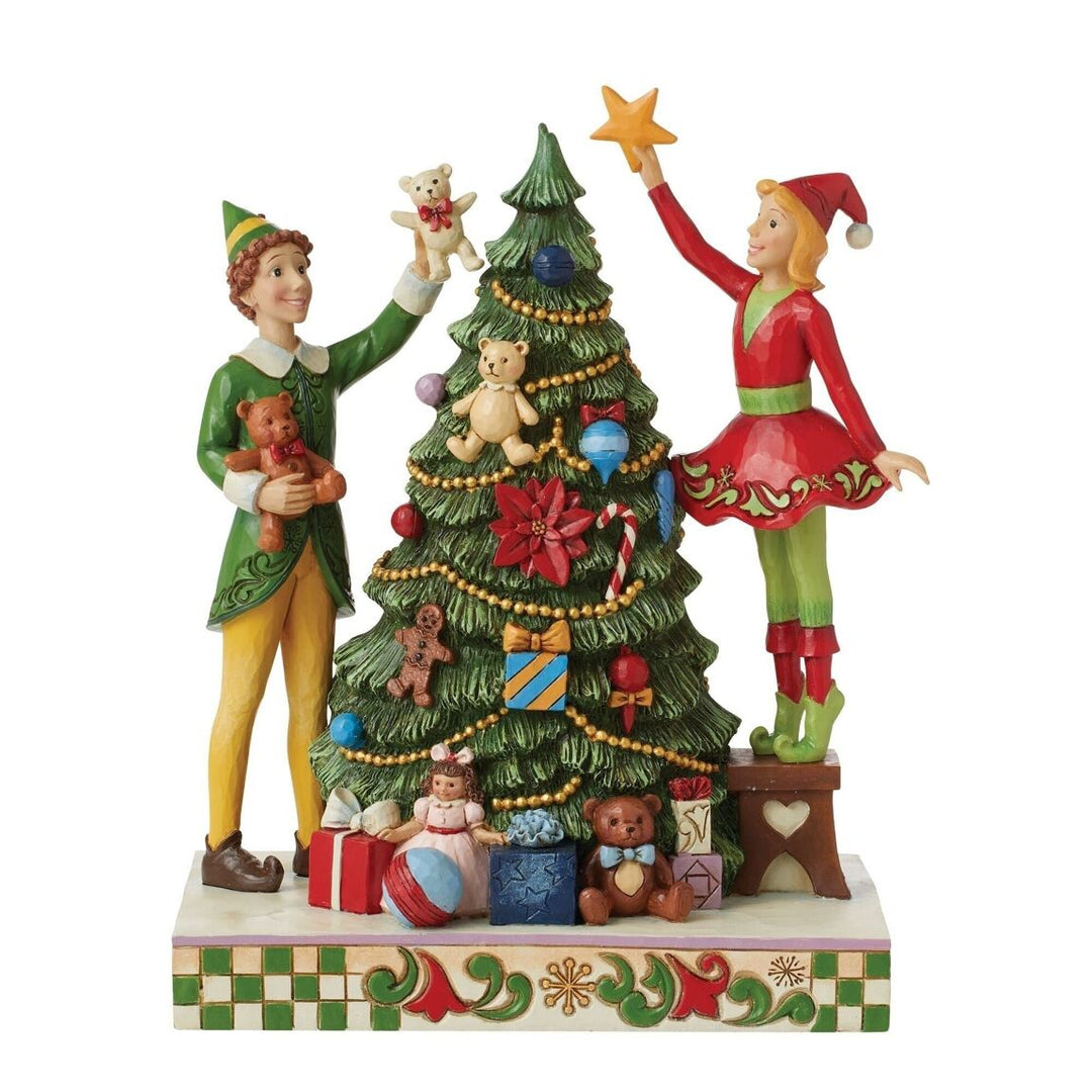 Official Jim Shore Elf Treat Every Day like Christmas (Buddy with Jovie Decorating Tree Figurine)