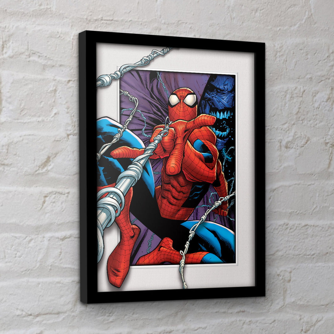 Marvel Comics Spider-Man (Swinging) Breakout 3D Effect Framed Collector Print - 30 x 40 cm