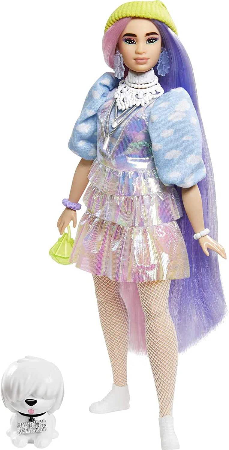 Barbie Extra Doll in Shimmery Look with Pet Puppy