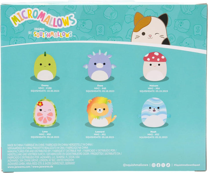 Squishmallows Original Micromallows 6-Pack (Cortez Caterpillar, Dane Dragon, Floyd French Fries, Lena Guava Fruit, Leonard Lion, Noah Seal)