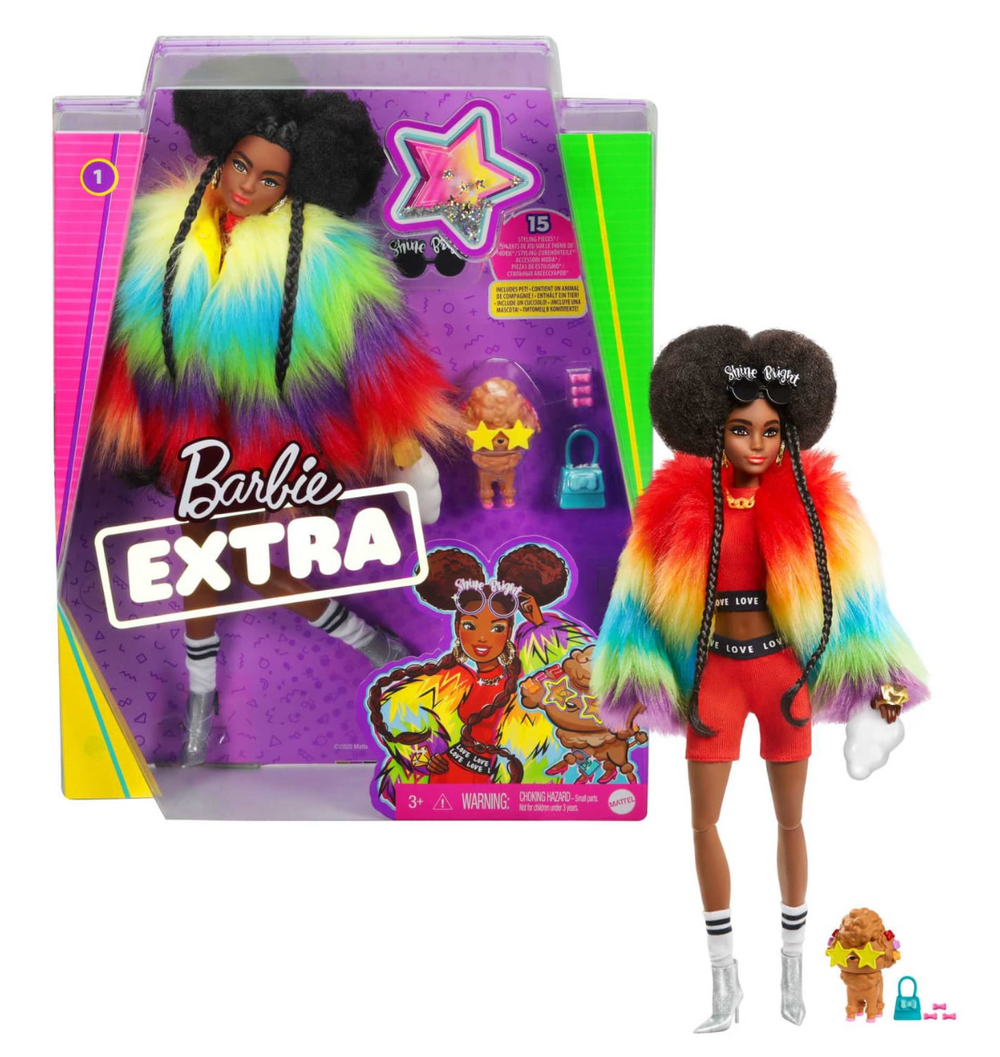 Barbie Extra Doll in Rainbow Coat with Pet Dog - Infinity Collectables  - #tag1#