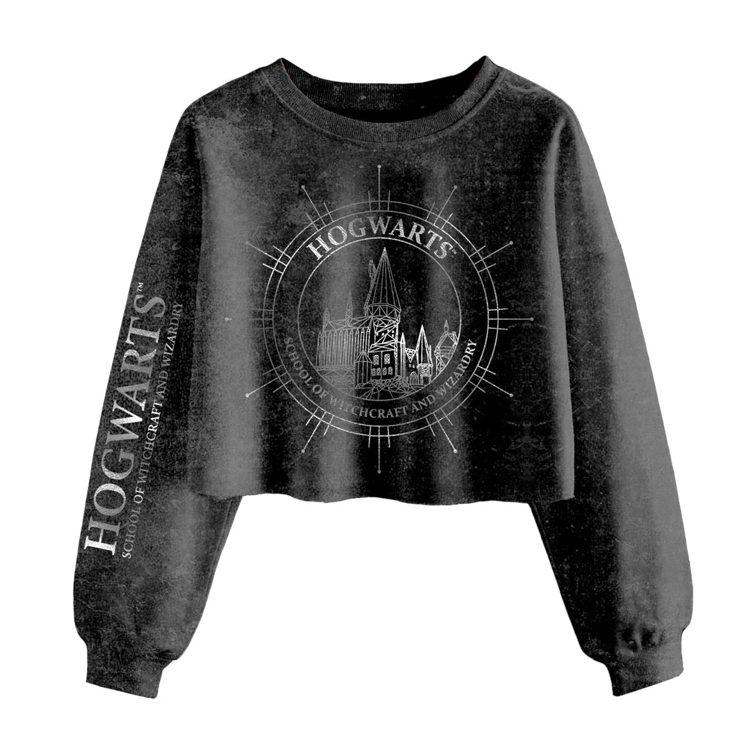 Harry Potter Hogwarts Constellations Ladies Acid Wash Cropped Sweatshirt