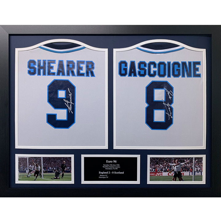 England FA 1996 Alan Shearer and Paul Gascoigne Signed Shirts (Dual Framed)
