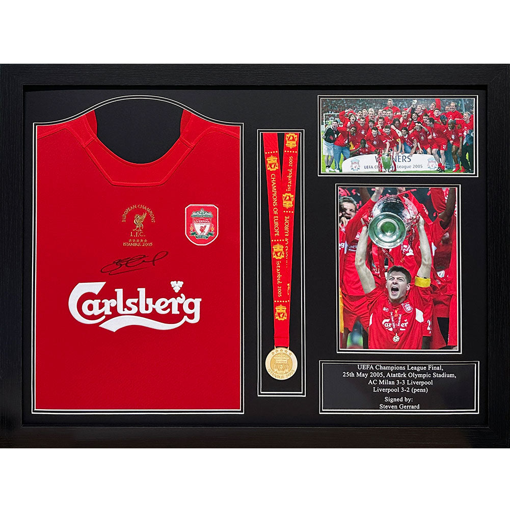 Liverpool FC 2005 Steven Gerrard Signed Shirt & Medal (Framed)
