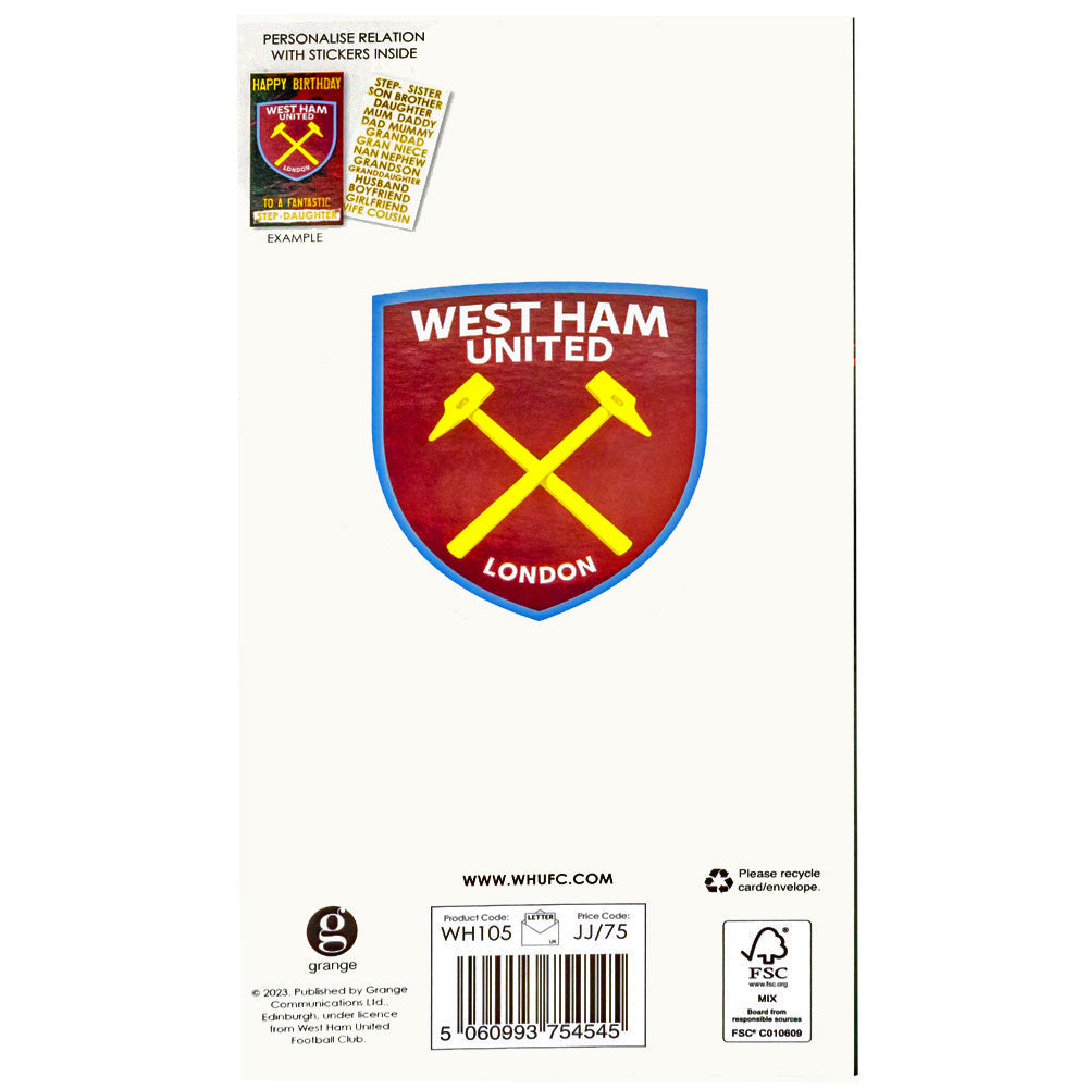 West Ham United FC Personalised Birthday Card