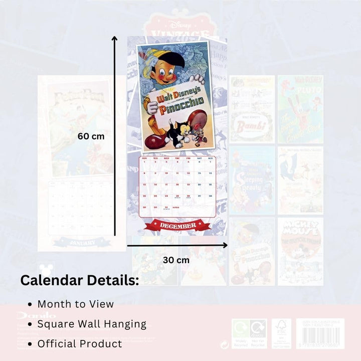 Disney Vintage Posters Square 2025 Calendar