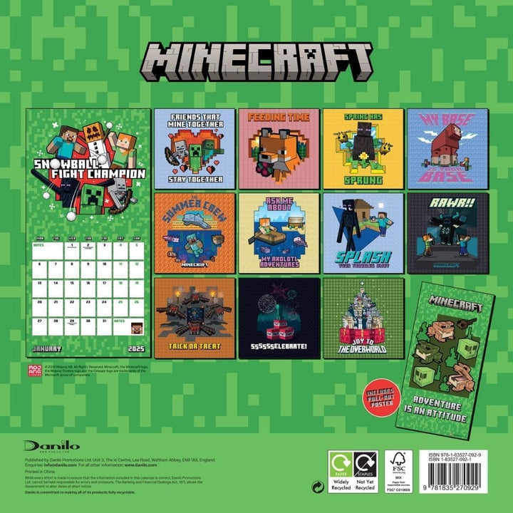 Minecraft Square 2025 Calendar