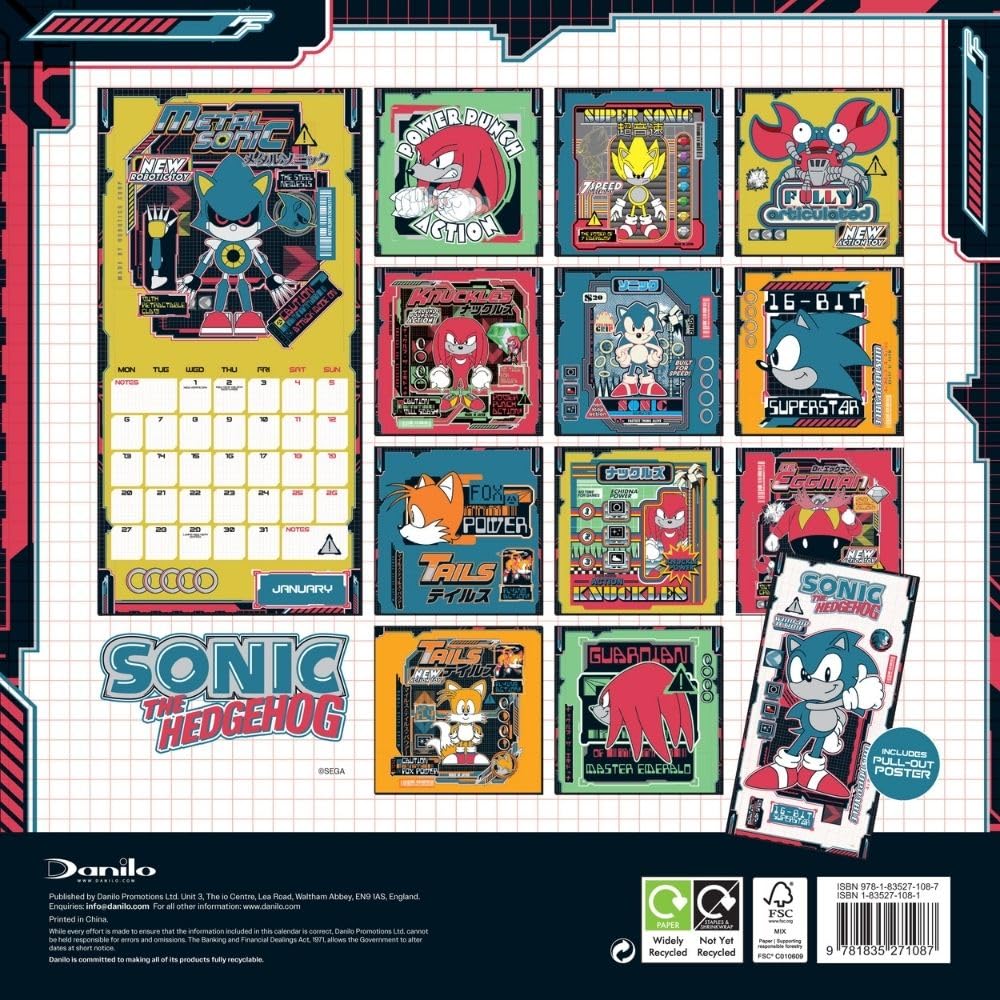 Sonic The Hedgehog Square 2025 Calendar