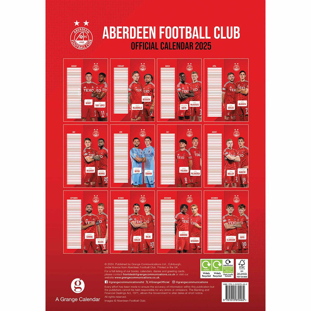 Aberdeen FC A3 2025 Calendar