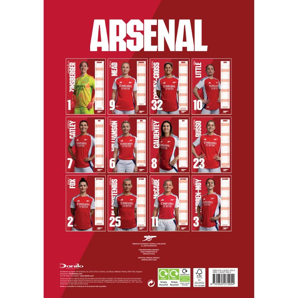 Arsenal WFC A3 2025 Calendar