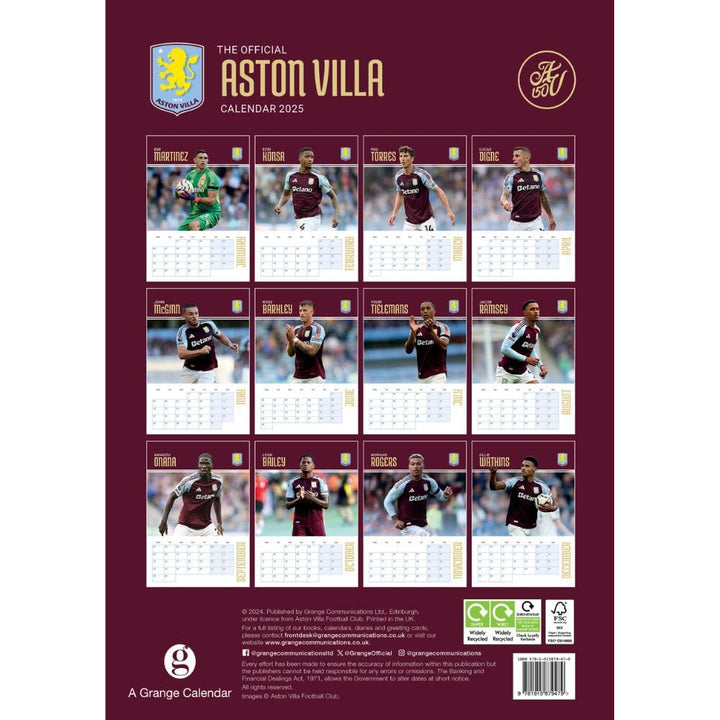 Aston Villa FC A3 2025 Calendar