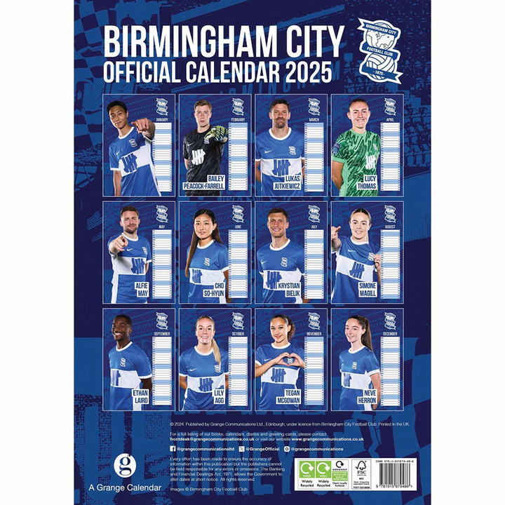 Birmingham City FC A3 2025 Calendar