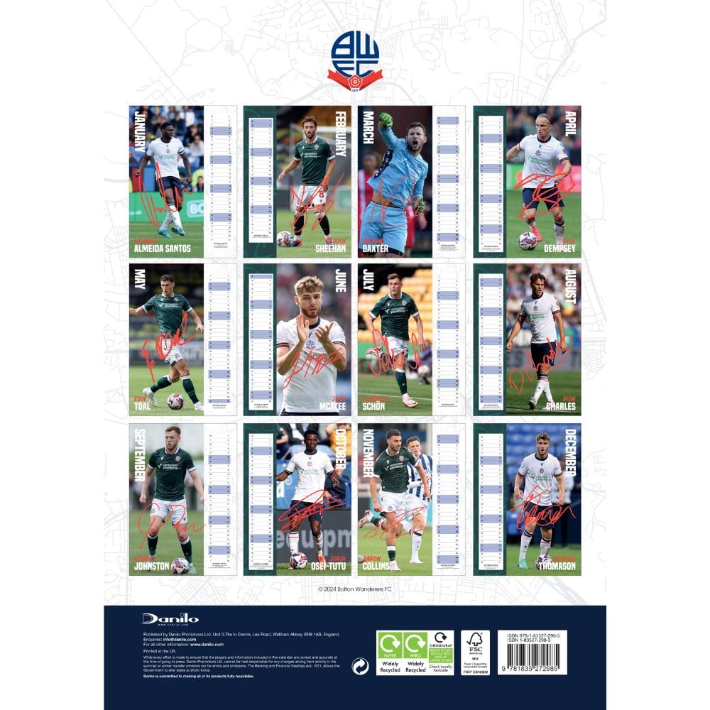 Bolton Wanderers FC A3 2025 Calendar