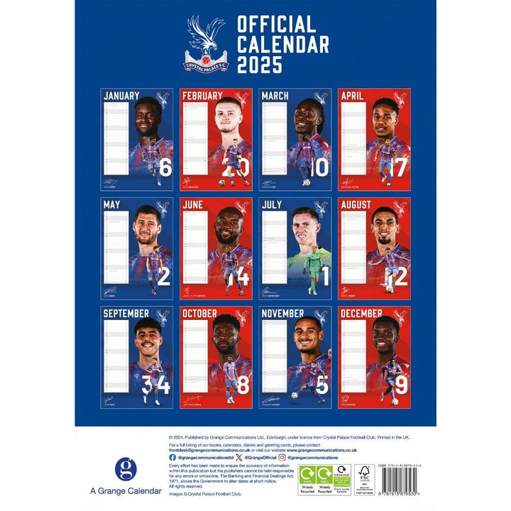 Crystal Palace FC A3 2025 Calendar