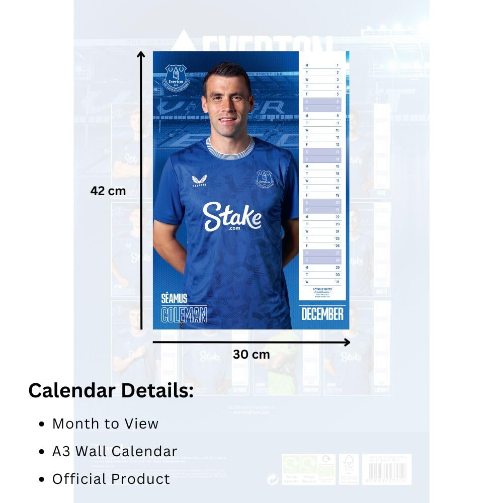 Everton FC A3 2025 Calendar