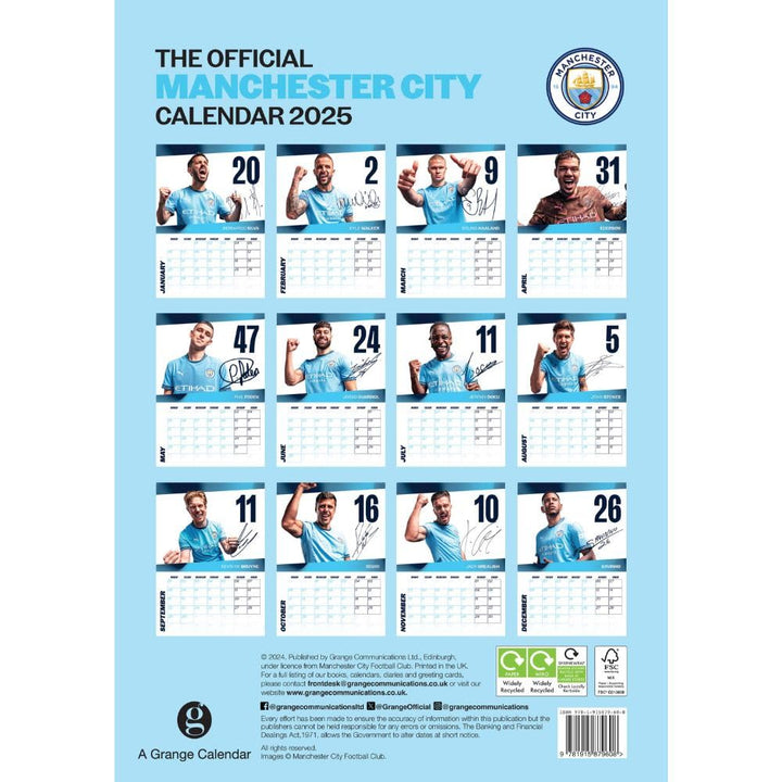 Manchester City FC A3 2025 Calendar