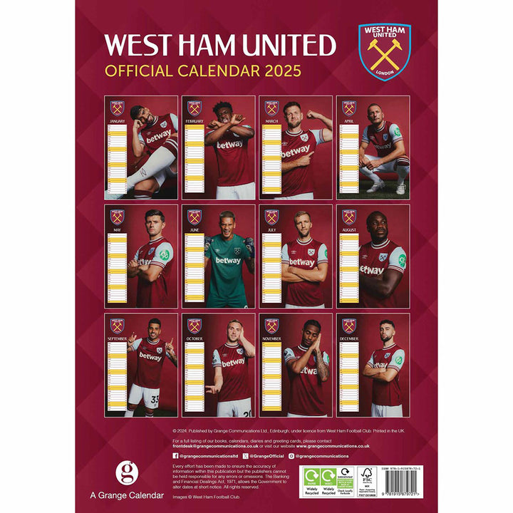 West Ham United FC A3 2025 Calendar