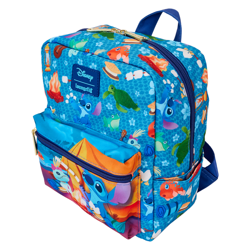 Loungefly Disney Stitch Camping Cuties All Over Print Nylon Mini Backpack