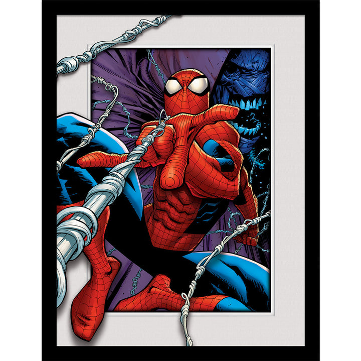 Marvel Comics Spider-Man (Swinging) Breakout 3D Effect Framed Collector Print - 30 x 40 cm
