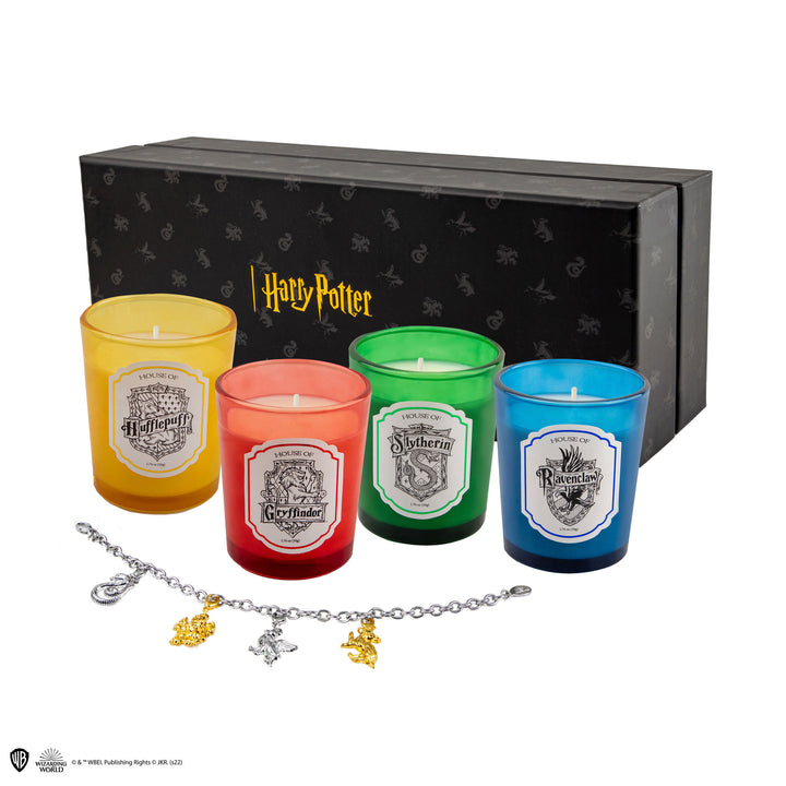 Wizarding World Set of 4 Hogwarts Houses Scented Candles With Charm Bracelet