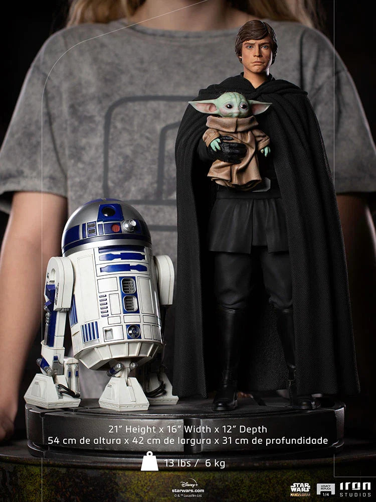 Iron Studios Star Wars The Mandalorian 1/4 Scale Legacy Replica Luke Skywalker, R2-D2, and Grogu Statue