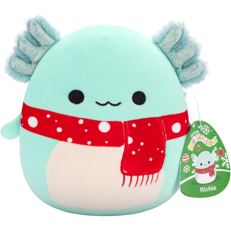 Squishmallows 7.5" Richie The Teal Axolotl With Red Spotted Scarf Holiday Plush