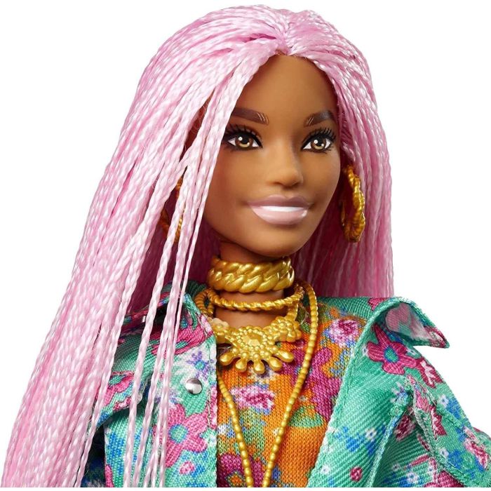 Barbie Extra Doll 10 in Floral-Print Jacket with Pink Braids