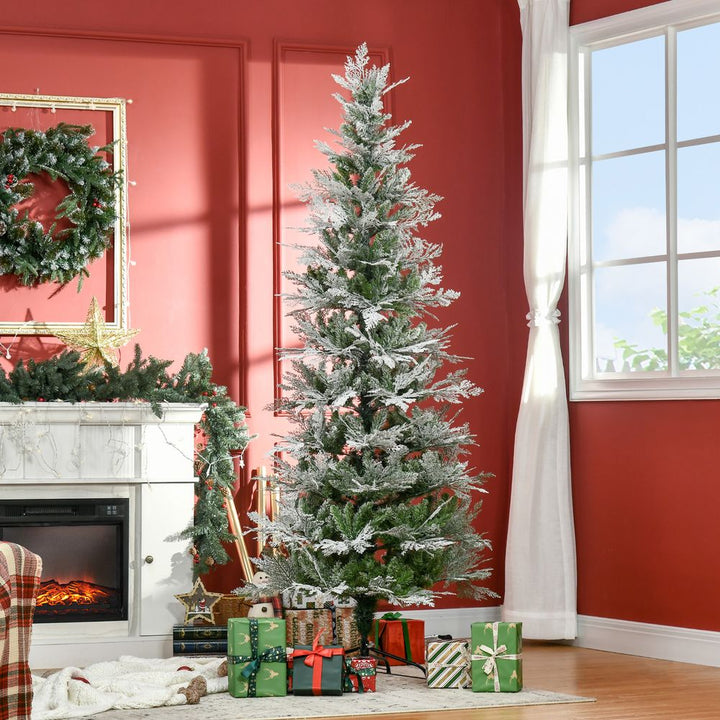 7 Foot Snow Flocked Artificial Christmas Tree (Pencil Shape)