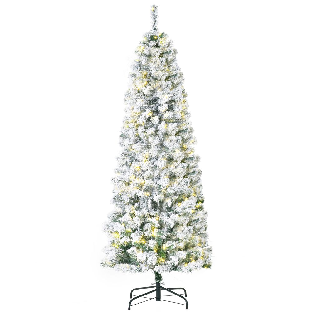 6ft Prelit Artificial Snow Flocked Christmas Tree Warm LED Light