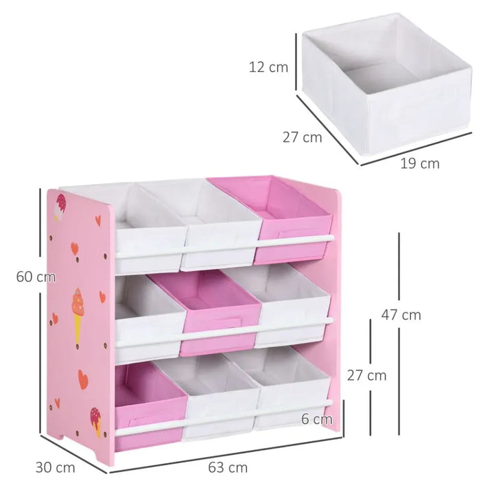 Pink Kids Storage Unit with 9 Removable Storage Baskets