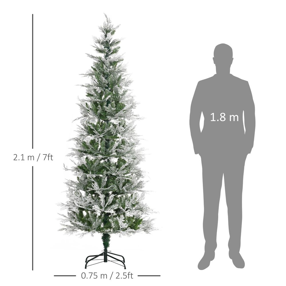 7 Foot Snow Flocked Artificial Christmas Tree (Pencil Shape)