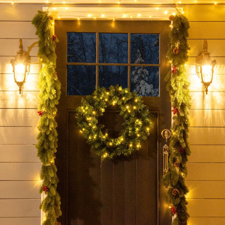 55cm Pre-Lit Xmas Wreath with 50 Warm White LEDs