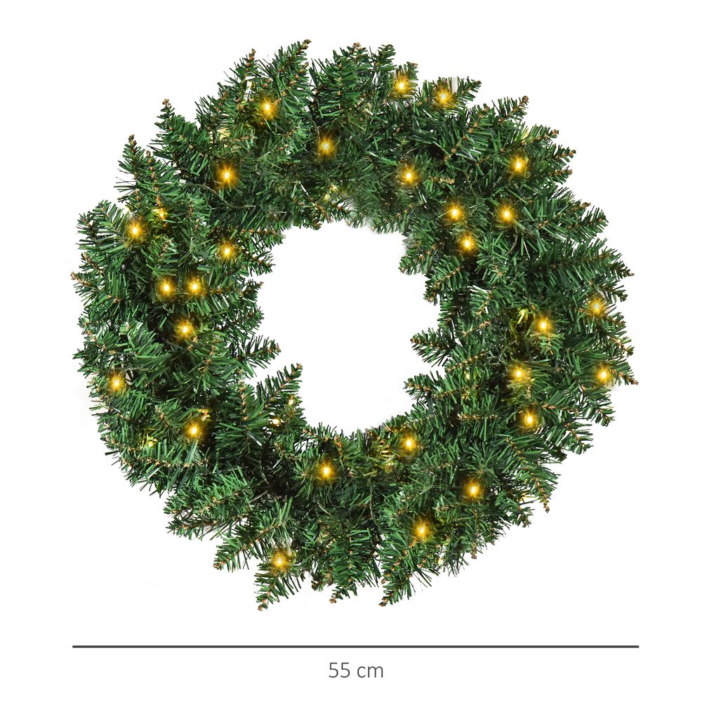 55cm Pre-Lit Xmas Wreath with 50 Warm White LEDs