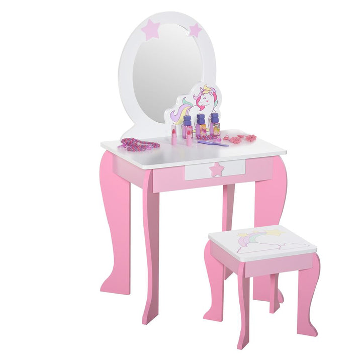 Unicorn Theme Dressing Table Vanity Set With Mirror and Stool