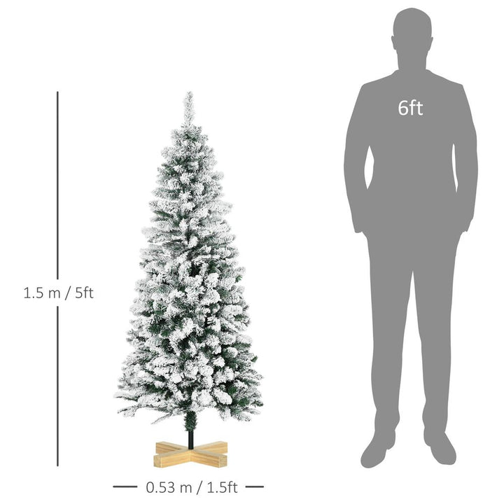 5ft Snow Flocked Artificial Christmas Tree (Pencil Shape, Green)