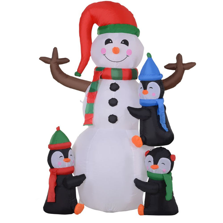 6ft Inflatable Snowman with Three Penguins LED Outdoor Decoration