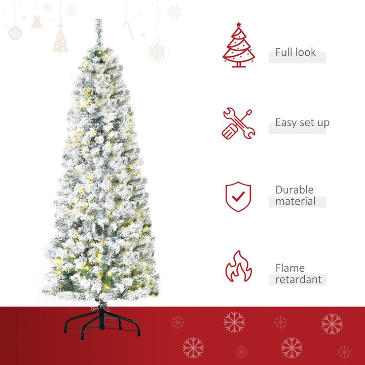 6ft Prelit Artificial Snow Flocked Christmas Tree Warm LED Light