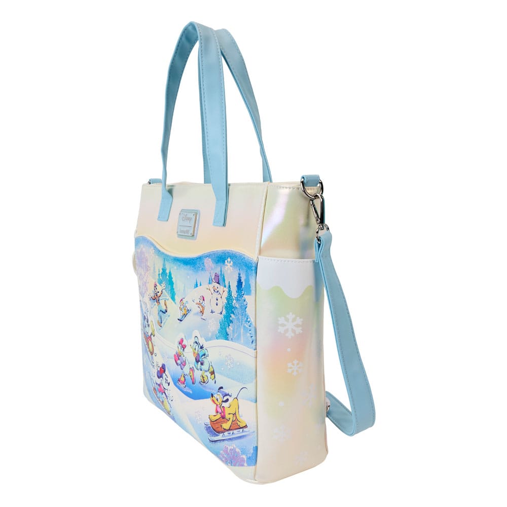 Loungefly Disney Mickey and Friends Winter Wonderland Scene Convertible Backpack & Tote Bag