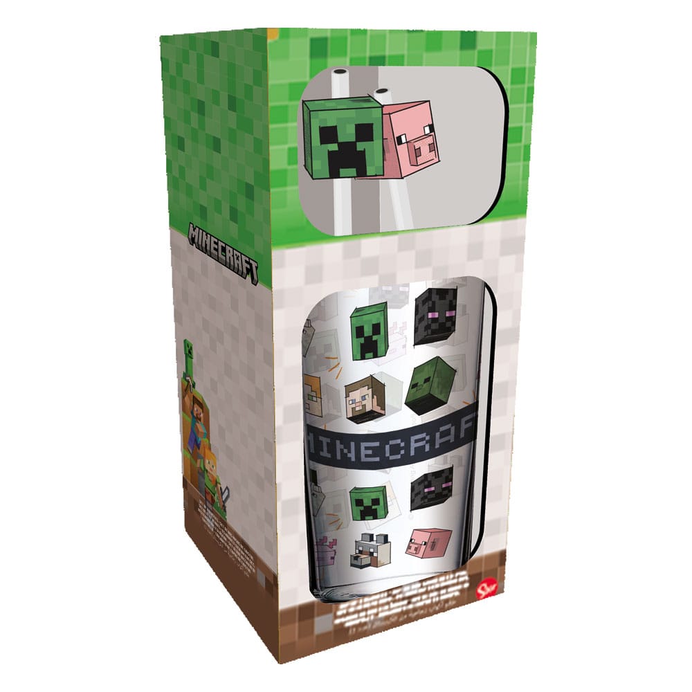 Minecraft Glass Tumbler with Character Straws