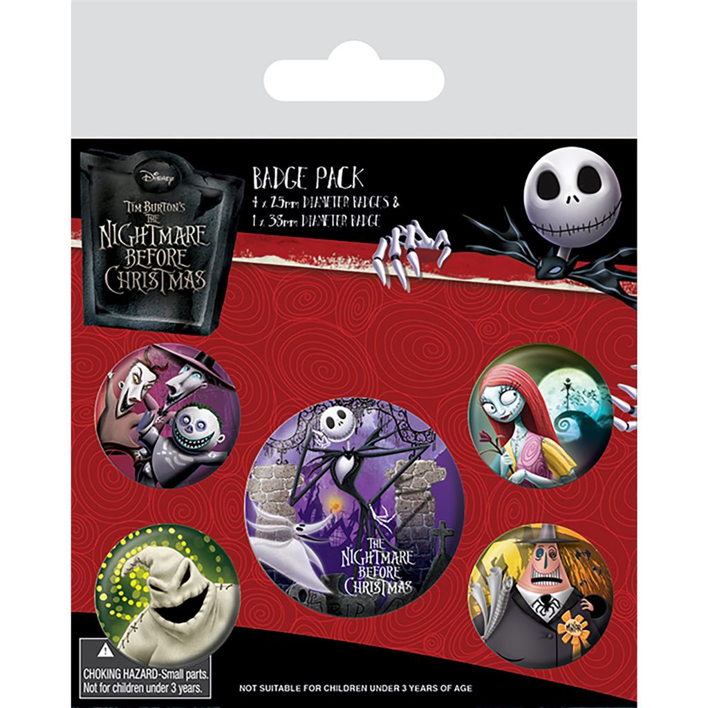 Nightmare Before Christmas Pin-Back Badges 5 Pack Characters