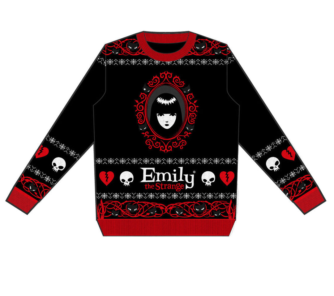 Official Emily The Strange Skull Heart Knitted Unisex Christmas Jumper