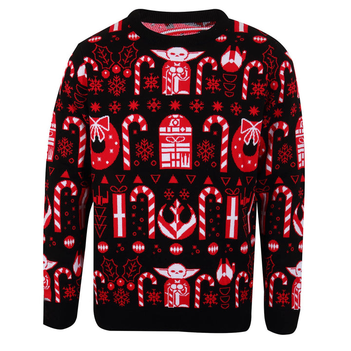 Official Star Wars The Mandalorian Candy Cane Knitted Unisex Christmas Jumper