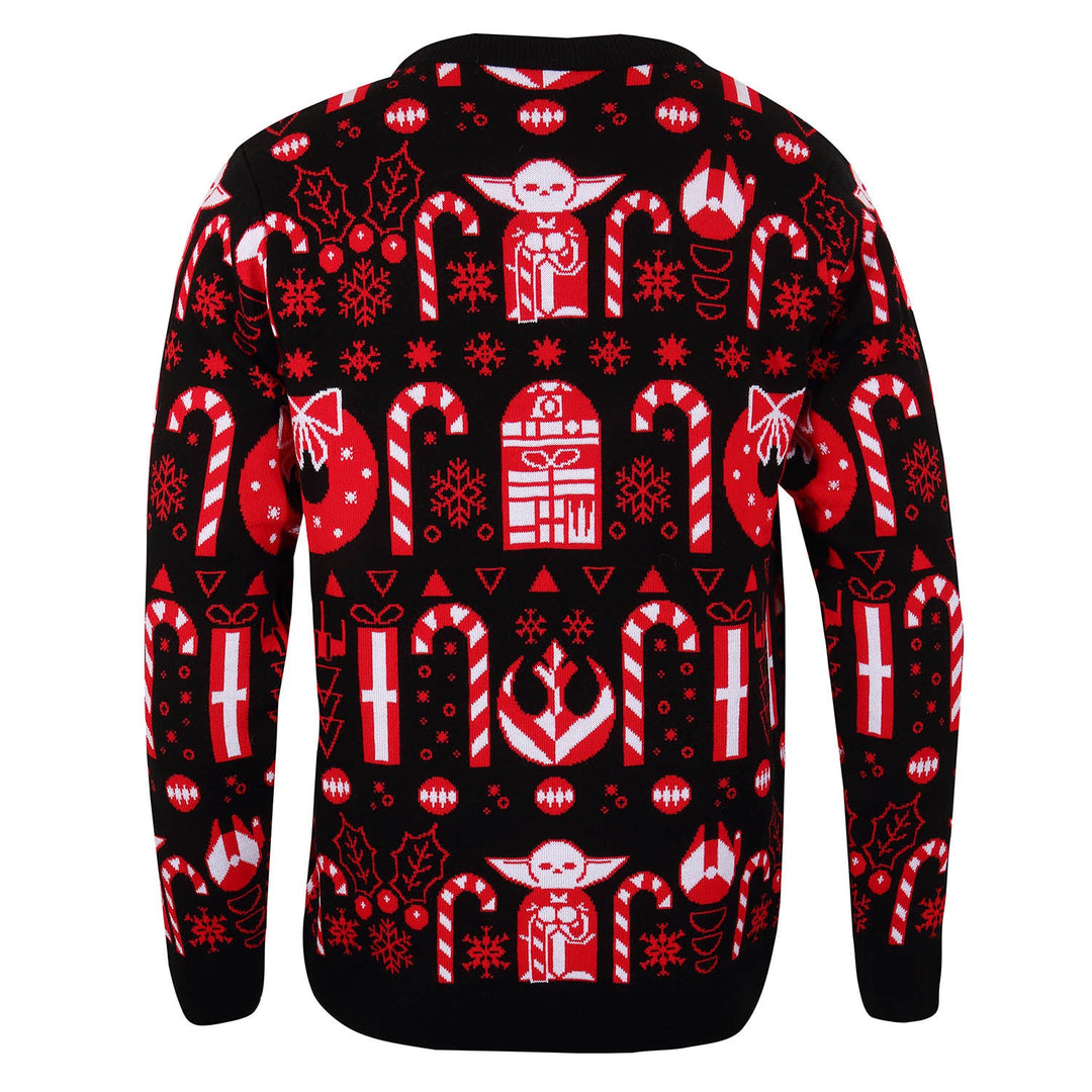 Official Star Wars The Mandalorian Candy Cane Knitted Unisex Christmas Jumper
